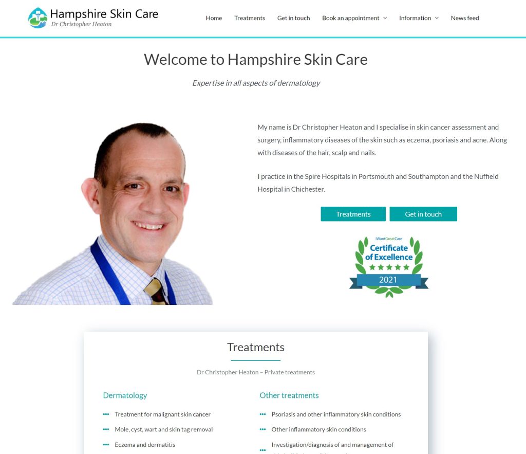 Hampshire Skin Care - web design by Hampshire Web Solutions based in Petersfield